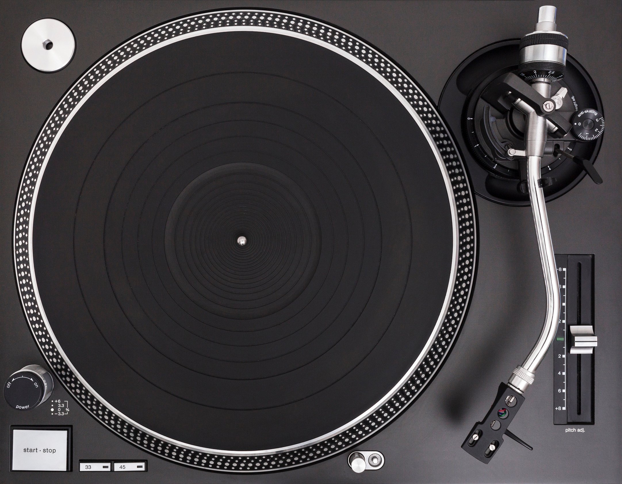 Professional DJ Turntable, Empty Platter, Top View